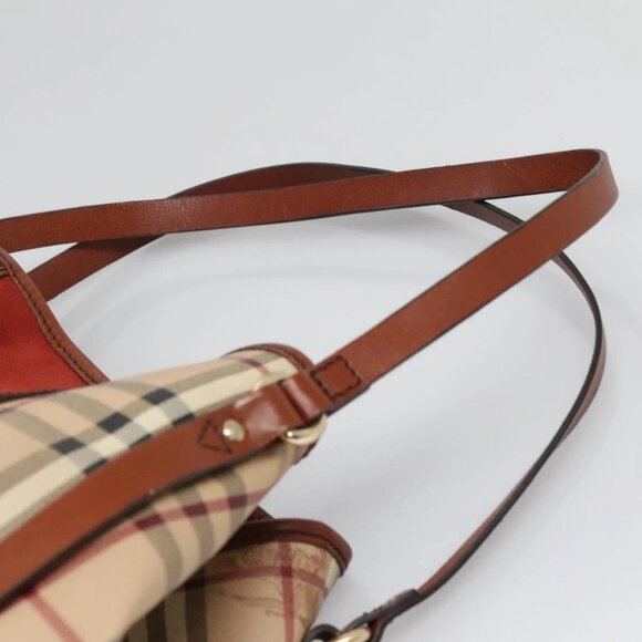 BURBERRY Nova Check Blue Label Tote Bag PVC Suede Beige Brown gold Auth 133568 - Picture 9 of 16